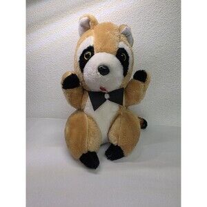 Vintage Raccoon Plushie with bowtie yellow and black nostalgic 1960s kids MCM